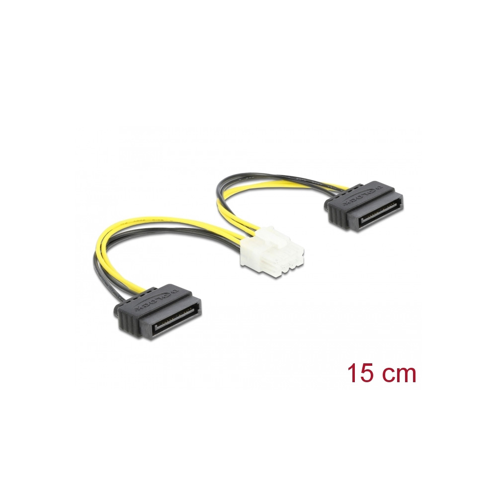 Delock Kabel Stromversorgung 8 Pin EPS > 2 x SATA 15 Pin Stecker