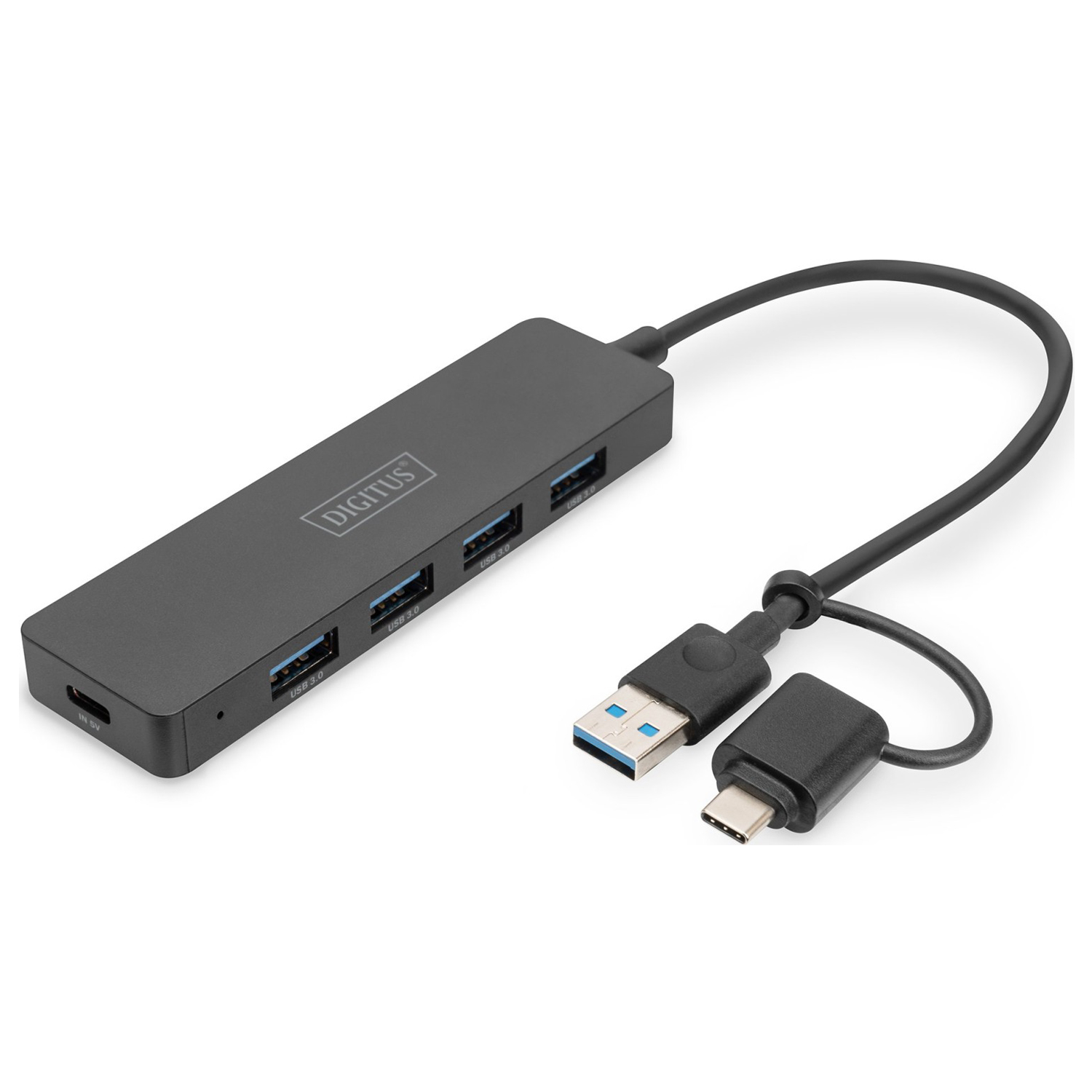 Digitus 4-Port Slim Line Hub, 4x USB-A/C 3.0 ohne Netzteil (opti