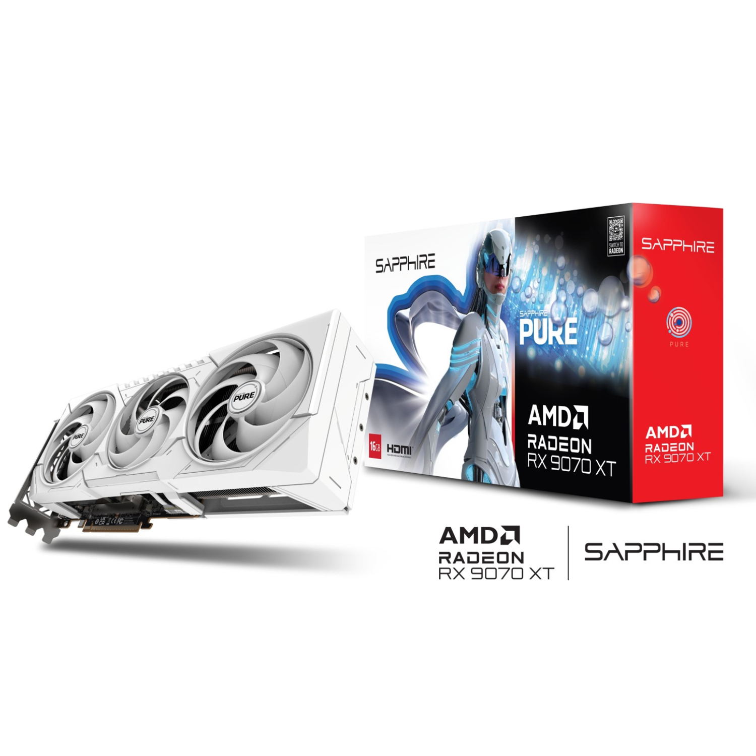 Sapphire Pure Radeon RX 9070 XT White Edition, 16GB GDDR6, HDMI,